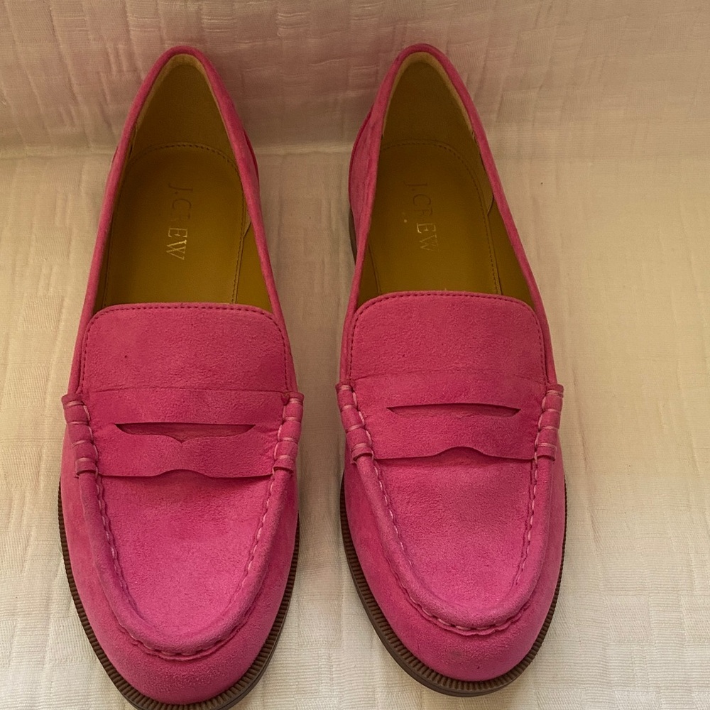 J. CREW  Hot Pink Suede Penny Loafers